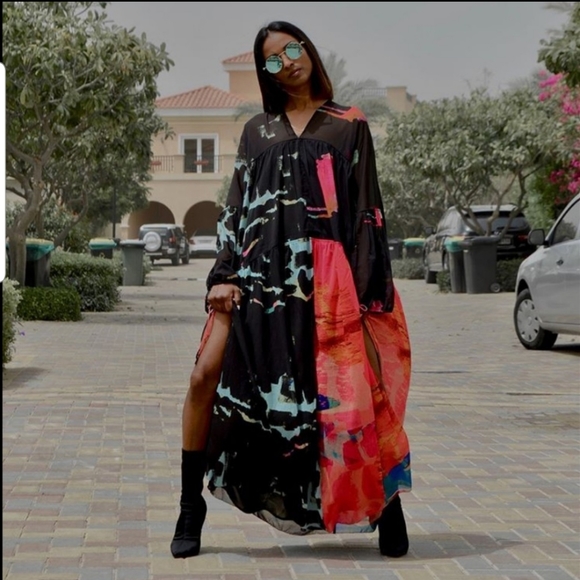 h&m voluminous chiffon dress Long chiffon dress